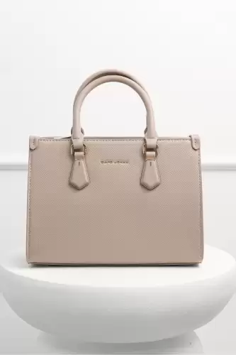 Geanta bej office patrata din piele ecologica