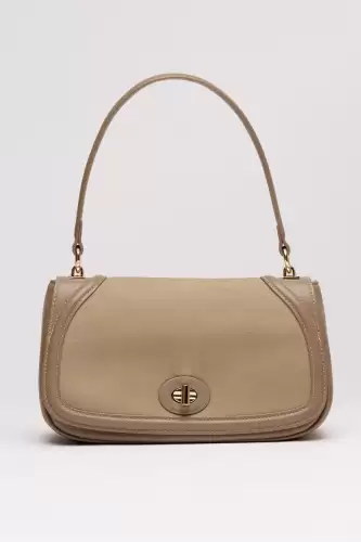 Geanta taupe din piele ecologica cu maner rotund
