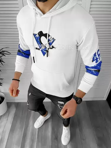 Hanorac barbati slim fit alb cu imprimeu pe spate K130 82-2.1