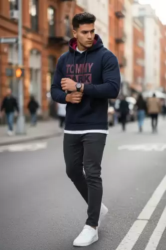 Hanorac barbati slim fit bleumarin vatuit S110 90-2.3