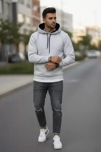 Hanorac barbati slim fit  gri deschis 13411 D9-4