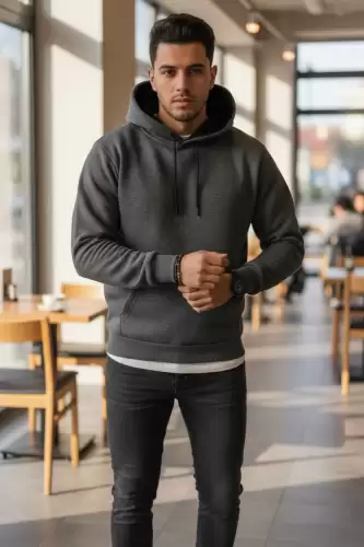 Hanorac barbati slim fit  gri inchis 13411 D12-3