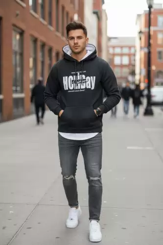 Hanorac barbati slim fit gri vatuit S110 97-1.3