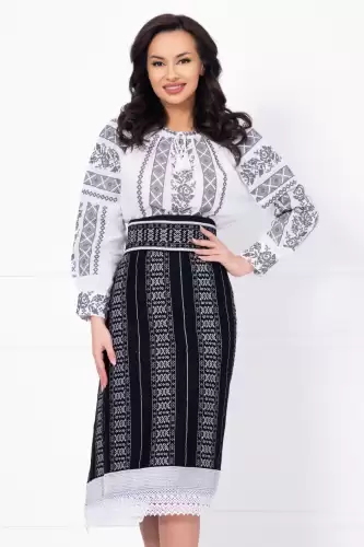 Ie dama traditionala Mariuca din bumbac cu broderie gri