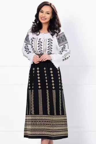 Ie traditionala Iasmina brodata cu simbolul frunzei si fir aurit