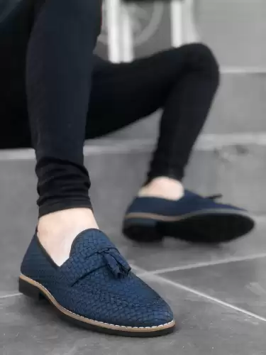 Mocasini barbati albastri tapla subtire piele eco comozi 12218 N1-3