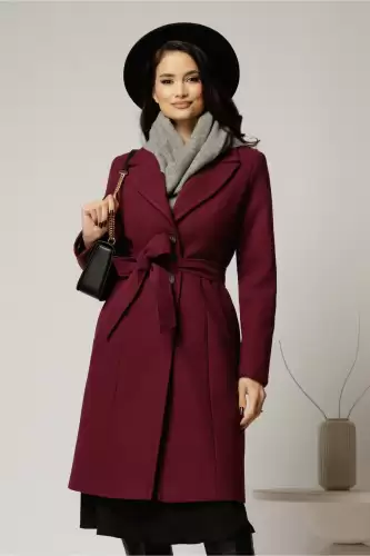 Palton dama magenta midi elegant cu croi cambrat