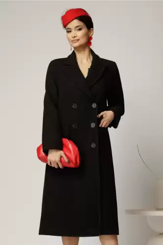 Palton dama negru lung croi drept cu rever