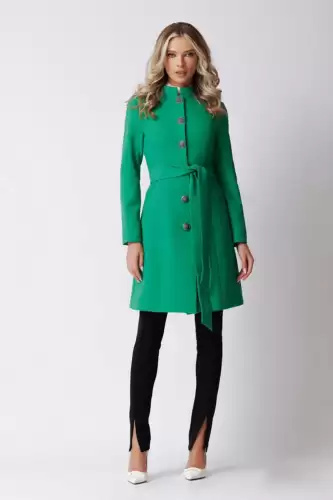 Palton verde cu buzunare laterale si cordon detasabil