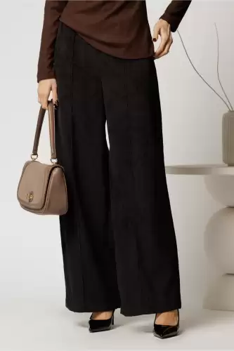 Pantalon DY Fashion lejer din velur negru cu buzunare