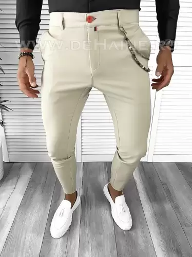 Pantaloni barbati eleganti bej B9085  S3