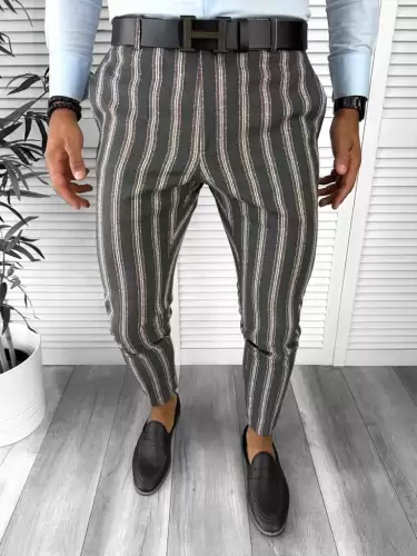 Pantaloni barbati eleganti regular fit cu dungi B1547    117-1