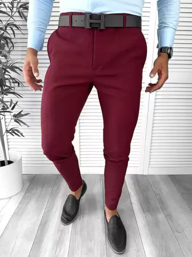 Pantaloni barbati eleganti regular fit grena B1769