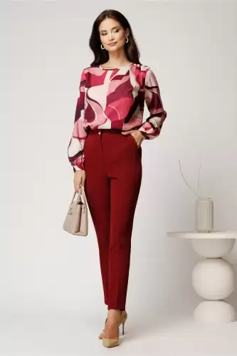 Pantaloni bordo cu croi conic si buzunare