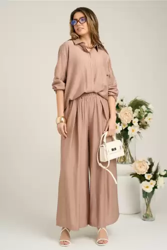 Pantaloni casual din viscoza maro evazati