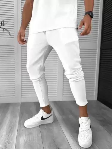 Pantaloni de trening barbati slim fit alb 8206 D3-5.2