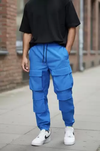 Pantaloni de trening cargo  albastri  conici Y239 O2-5.2