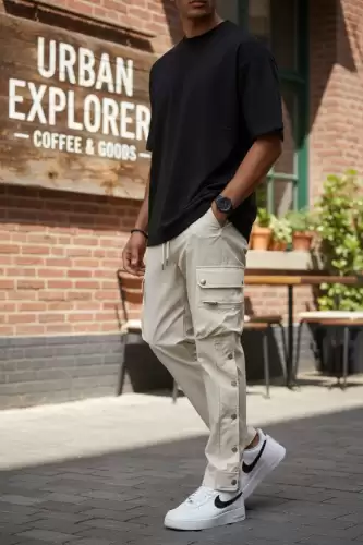 Pantaloni de trening cargo  bej  conici Y142 21-5