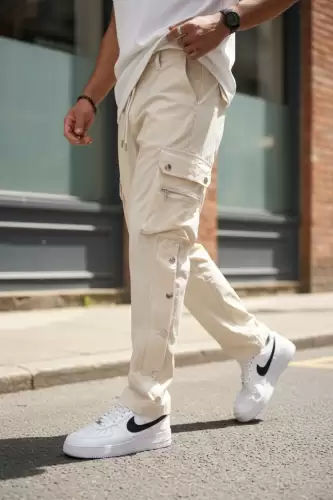 Pantaloni de trening cargo  bej  conici Y142 P18-5.2