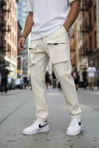 Pantaloni de trening cargo  bej  conici Y198 20-3.2