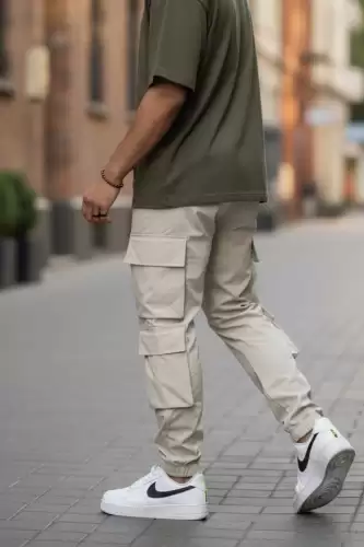 Pantaloni de trening cargo bej conici Y207 32-3.3