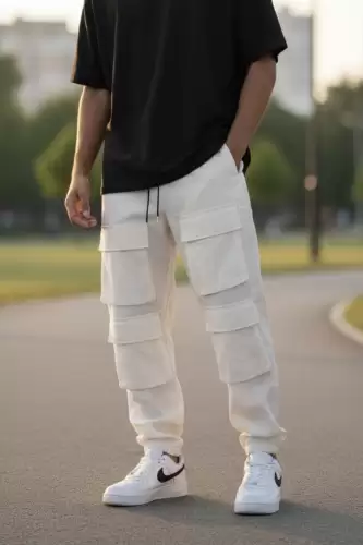 Pantaloni de trening cargo bej conici Y239 13-2.2