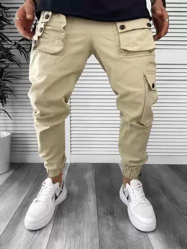 Pantaloni de trening cargo  bej  conici Y310 120-4