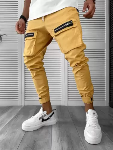 Pantaloni de trening cargo crem conici Y103 40-1