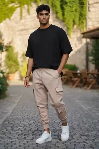 Pantaloni de trening cargo crem conici Y302 O3-4.3