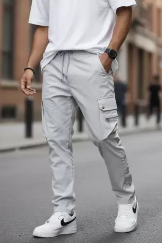 Pantaloni de trening cargo gri conici Y142 19-4.2