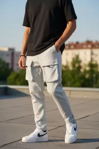 Pantaloni de trening cargo  gri  conici Y198 P18-3.1