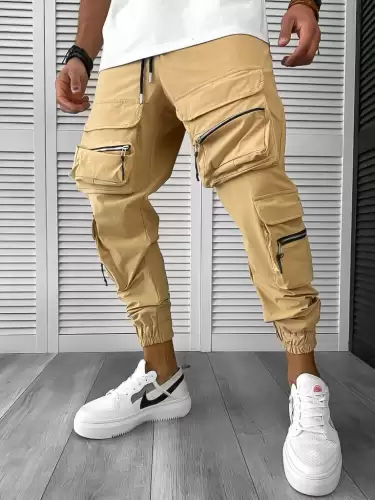 Pantaloni de trening cargo maro conici K006 D3-5.1