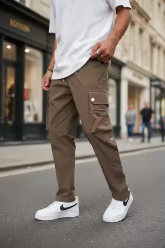 Pantaloni de trening cargo  maro  conici Y142 P18-5.3