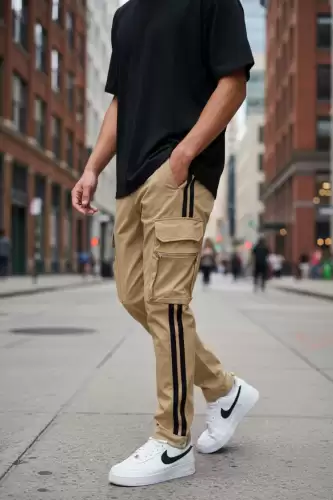 Pantaloni de trening cargo maro conici Y148 14-2.3