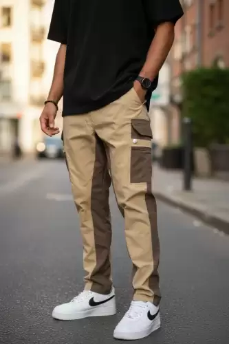 Pantaloni de trening cargo  maro  conici Y202 O3-5.3