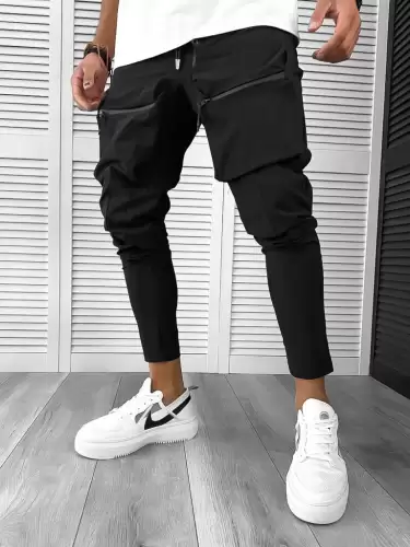 Pantaloni de trening cargo negri conici 12510 D3-1.3