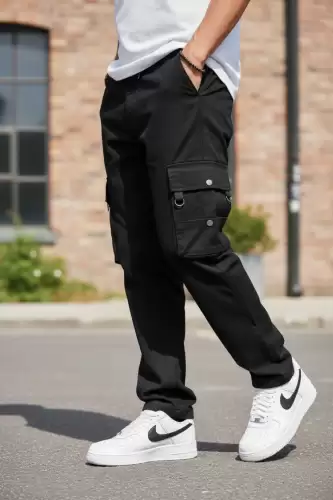 Pantaloni de trening cargo negri conici Y307 P20-4.2