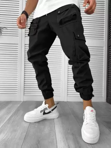 Pantaloni de trening cargo negri conici Y310 93-4