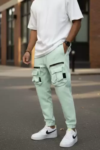 Pantaloni de trening cargo  verzi  conici Y256 P18-4.3