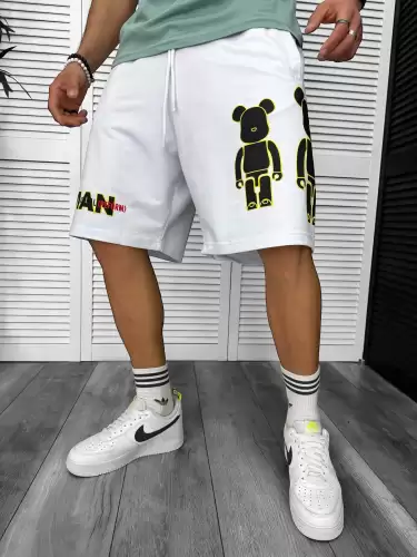 Pantaloni de trening scurti albi cu imprimeu Y246 N2-5.2