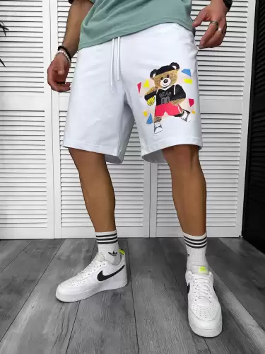 Pantaloni de trening scurti albi   cu imprimeu Y247  O3-1.2