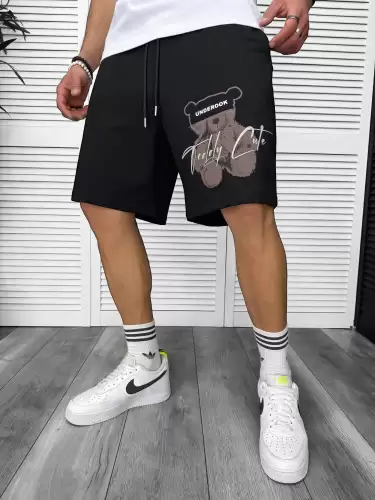 Pantaloni de trening scurti negri  cu imprimeu Y245  O3-1.3