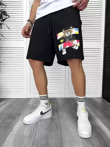 Pantaloni de trening scurti negri cu imprimeu Y247 O3-1.2