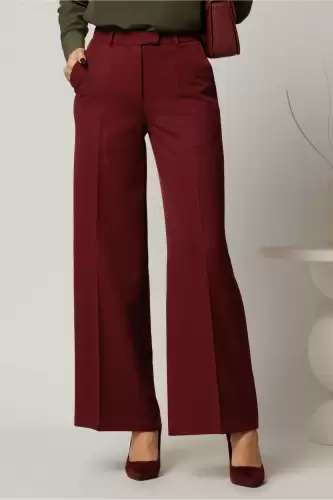 Pantaloni DY Fashion lungi bordo din stofa si croi lejer