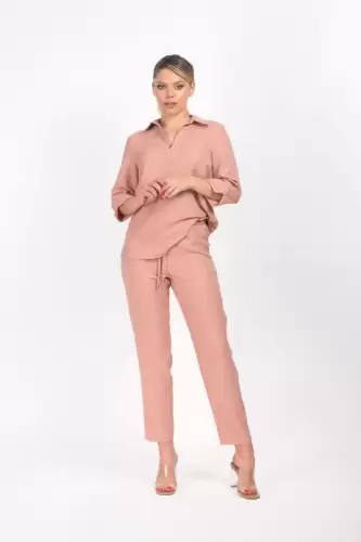 Pantaloni LaDonna lungi din vascoza de culoare roz prafuit