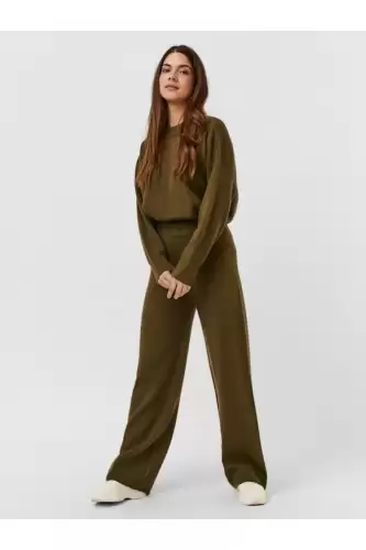 Pantaloni largi cu talie inalta de culoare verde