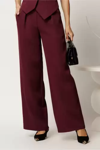 Pantaloni mov din stofa lejeri cu buzunare si snur decorativ in talie