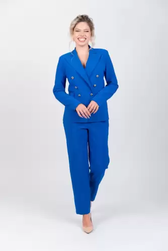 Pantaloni office/casual pana cu buzunare laterale si pense la talie