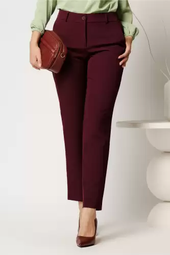 Pantaloni office din stofa mov pruna simpli cu buzunare