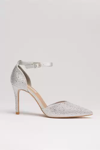 Pantofi eleganti argintii cu aplicatii stralucitoare